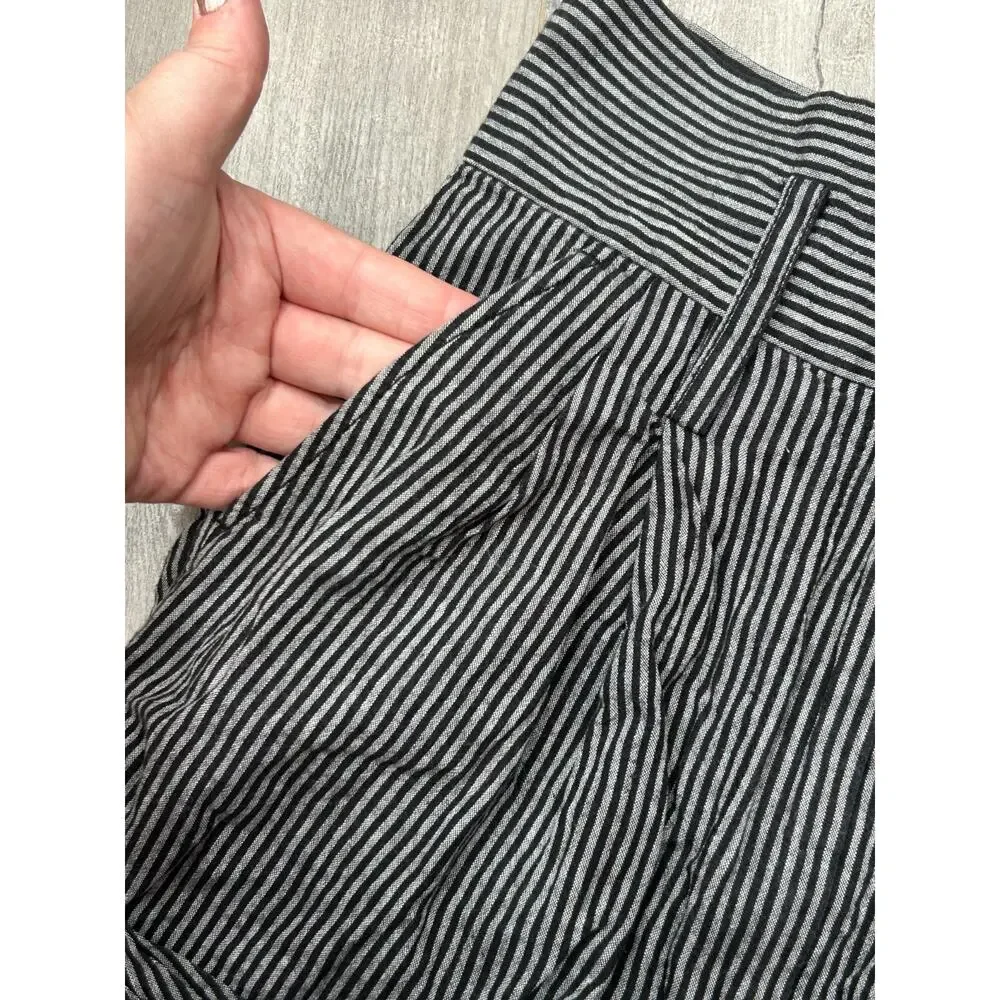3.1 Phillip Lim Black Linen Blend Pinstripe High-Rise Pleated Paper Bag Shorts 0